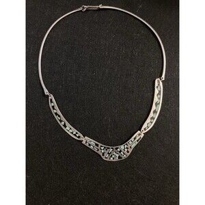 Sterling Silver Turquoise Inlay Choker Necklace Mexican Stamped Vintage